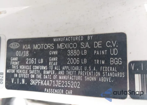 2018 Kia Forte Lx из США, поврежденный, VIN 3KPFK4A71JE235202